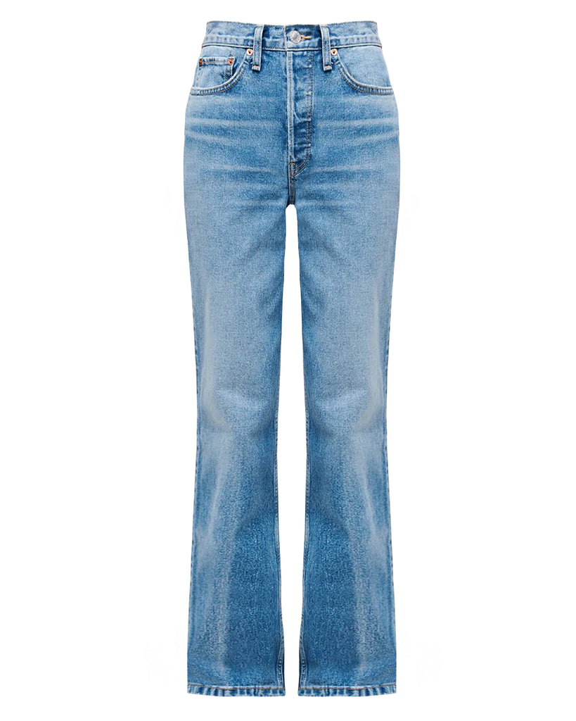 70s high-rise split-hem bootcut jeans in blue - Re Done