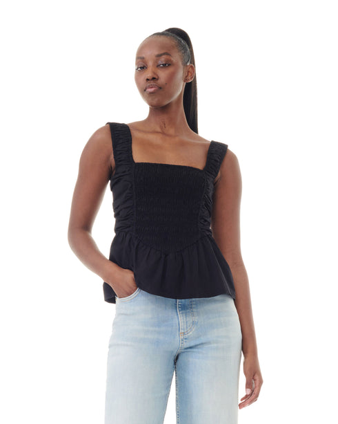 Cotton Poplin Smock Strap Blouse