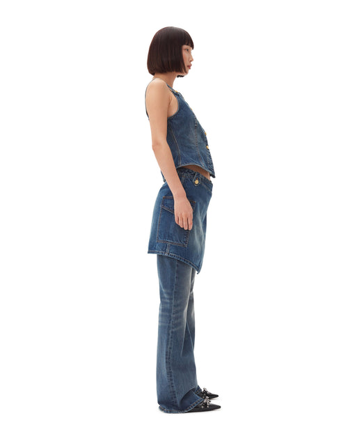 Heavy Washed Denim Flared Skirt Jeans