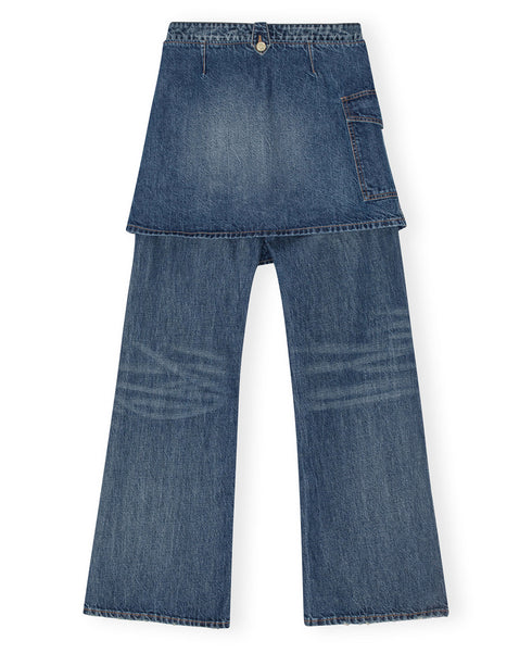 Heavy Washed Denim Flared Skirt Jeans