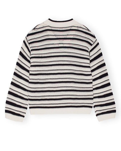 Striped Cotton Pointelle V-Neck Sweater