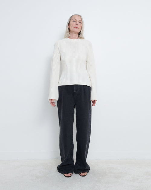 Cashmere Rib-Knit Leisure Bottoms