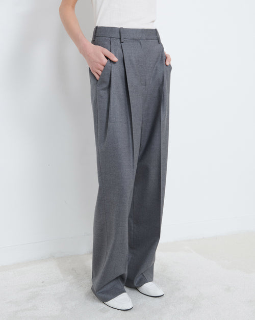 Wide-leg Pants - Gray melange - Ladies