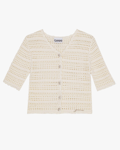 Cotton Pointelle Short Sleeve Cardigan