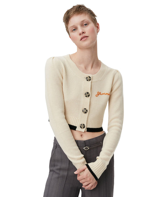 Cashmere Mix Knit Cropped Cardigan | GANNI | WORKSHOP