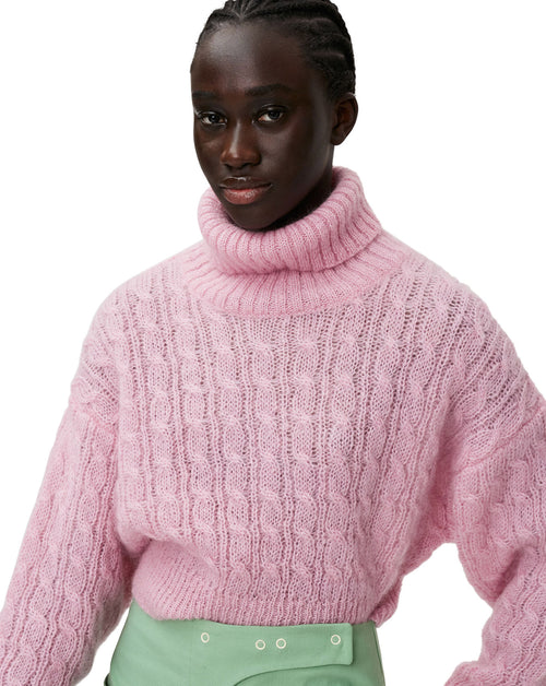 Mohair Cable Poloneck Sweater | GANNI | WORKSHOP